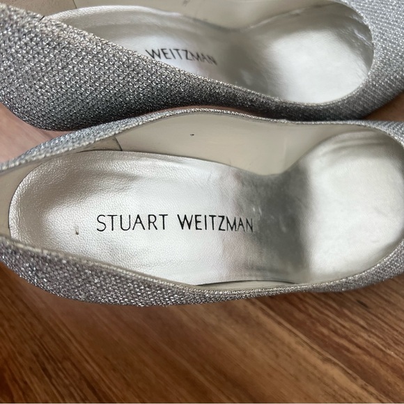 Stuart Weitzman Silver Sparkle Pointed High Heel Stilettos - Picture 9 of 13